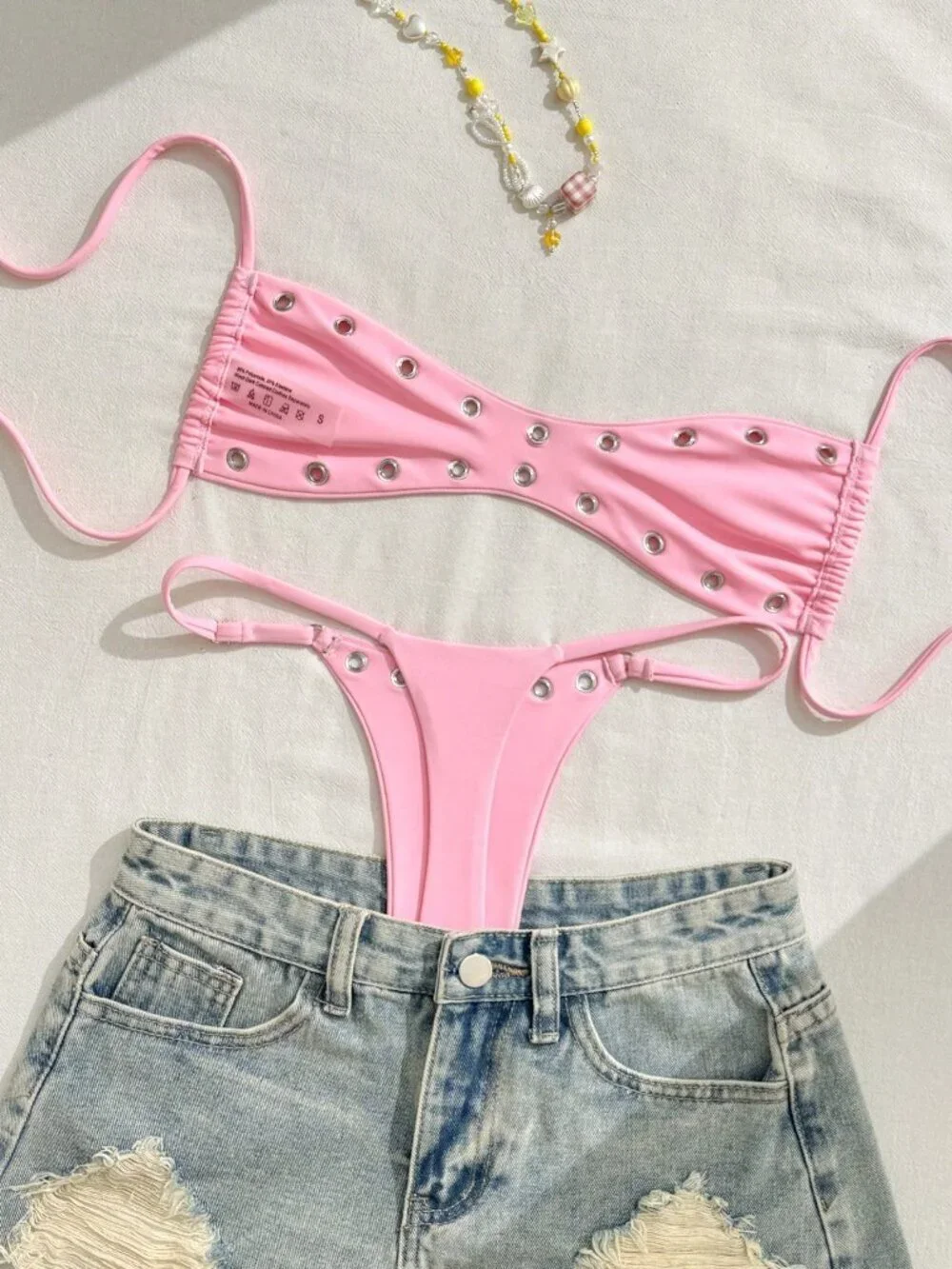 Pink Sexy Women's Bandeau Bikini Set